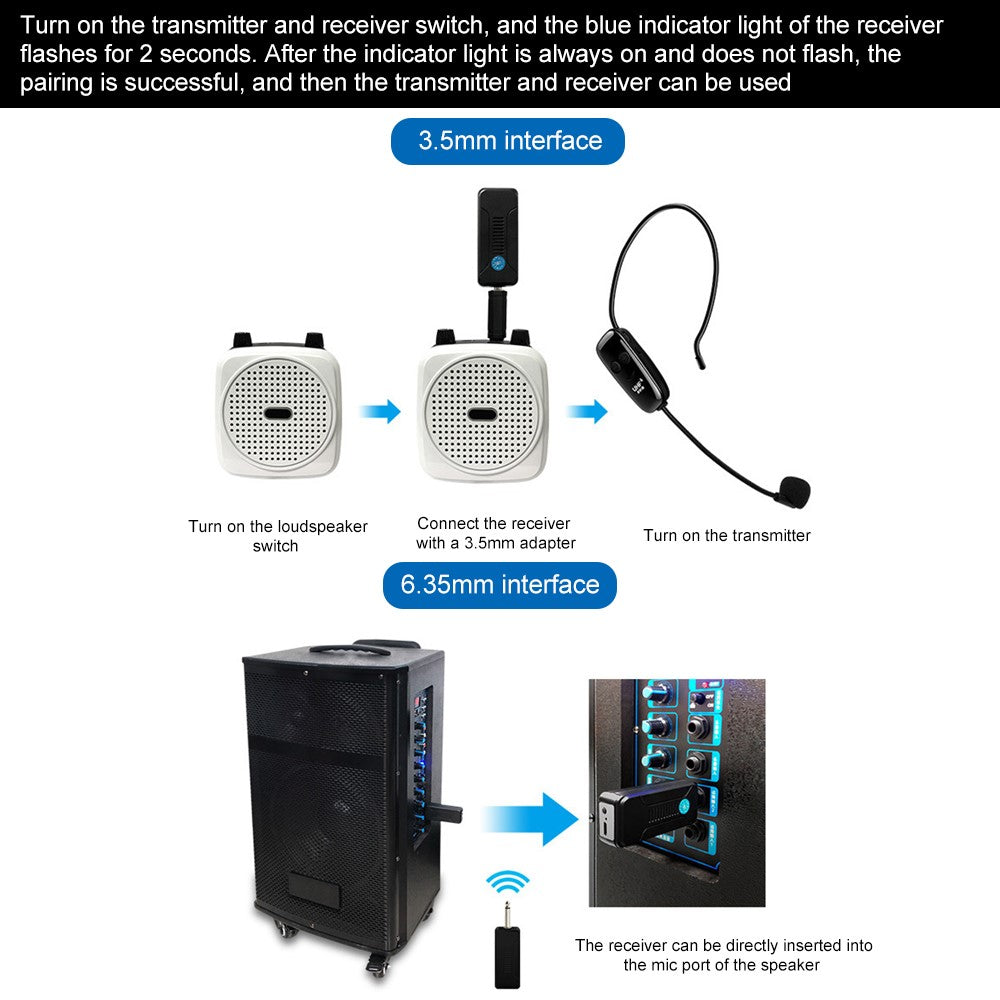 U12F 2 Transmitters + 1 Receiver UHF Wireless Head-mounted Microphone System for Tour Guide Teacher Training