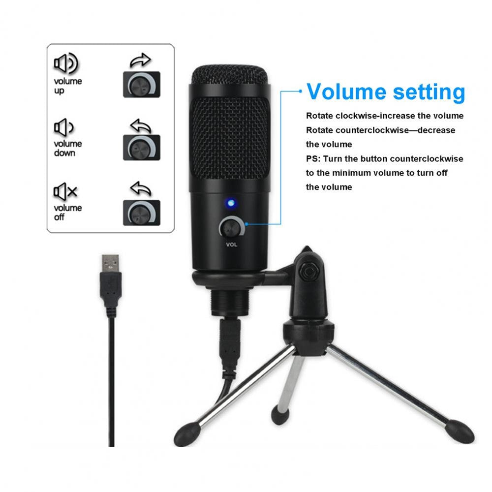 A6 USB Gaming Mikrofon Computer Kondensator PC Mic med Tripod Stand til Streaming Podcast Gaming Vokaloptagelse