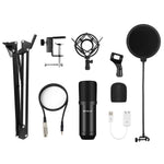 PULUZ Podcast Microphone USB Sound Card Kit Professional Studio Live Sound Mixer with Long Arm for Streaming/Gaming/Recording/Singing/Tiktok/YouTube/PC/Computer