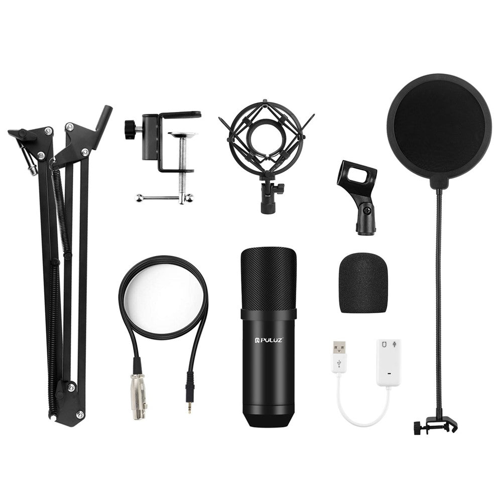 PULUZ Podcast Microphone USB Sound Card Kit Professional Studio Live Sound Mixer with Long Arm for Streaming/Gaming/Recording/Singing/Tiktok/YouTube/PC/Computer