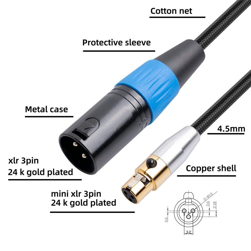 SA119GXK108BU 0,3 m 24K guldpläterad mini XLR till XLR hane-kabel mikrofonljudadaptersladd