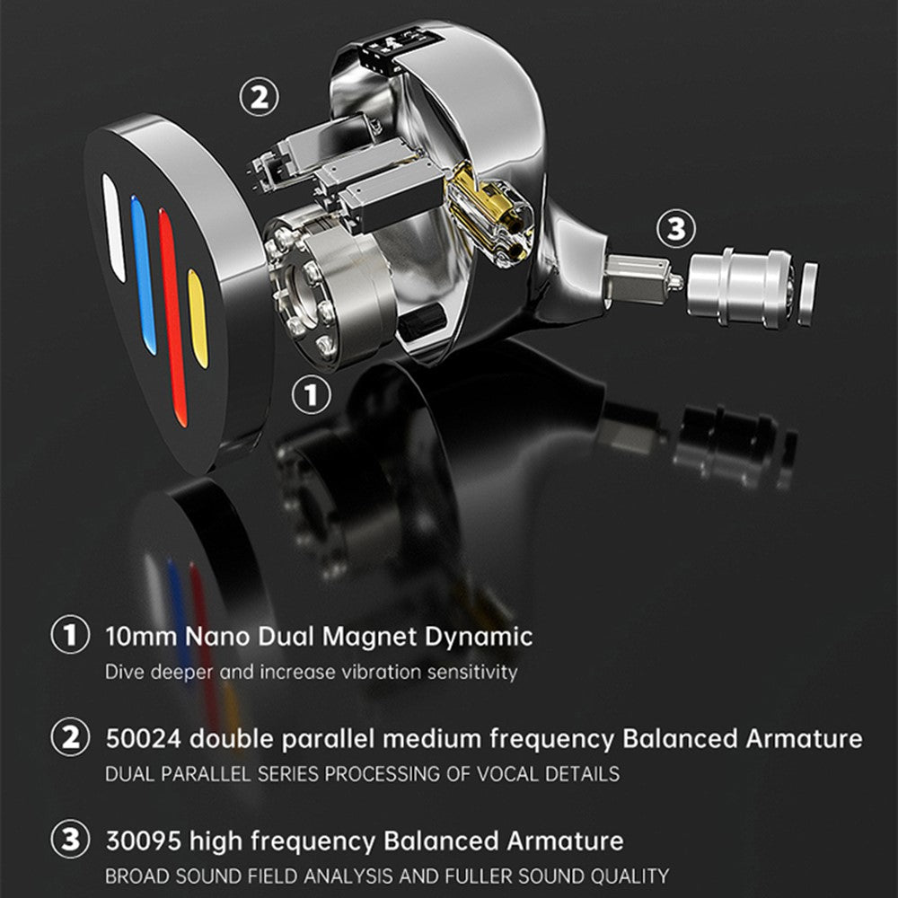 ND X12 Wired Earphones 10mm Dynamic Driver +5BA HiFi In-Ear Headphones with Detachable Cable, with Mic
