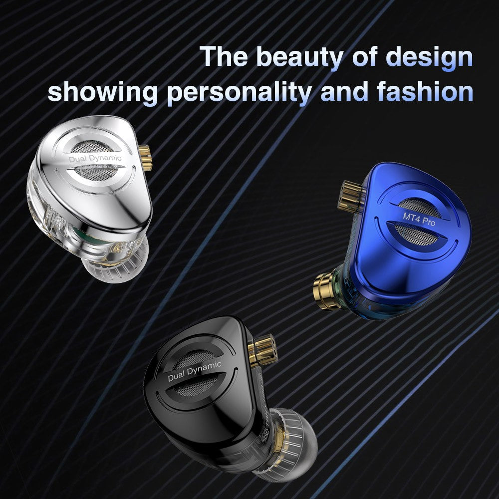 TRN MT4 PRO Detachable Type-C Wired In-Ear Earphone Dual Dynamic Driver HiFi Monitor Headphone with Mic