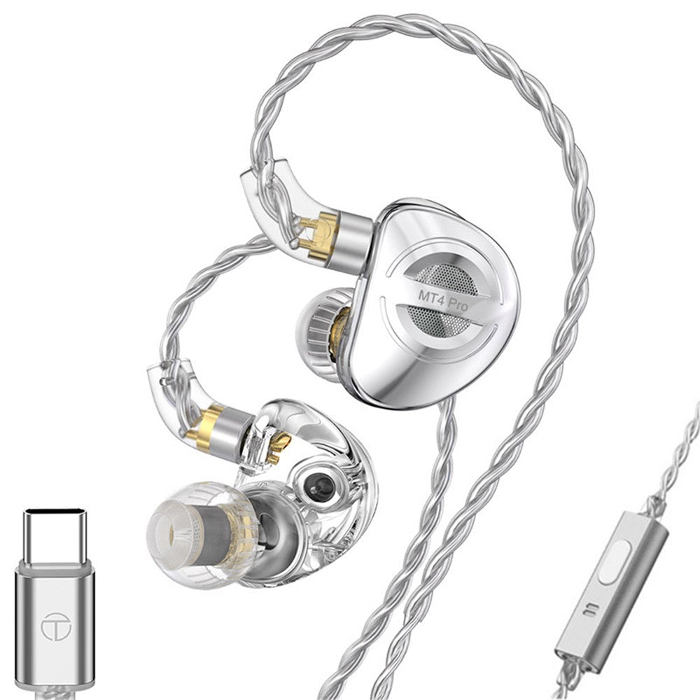 TRN MT4 PRO Detachable Type-C Wired In-Ear Earphone Dual Dynamic Driver HiFi Monitor Headphone with Mic
