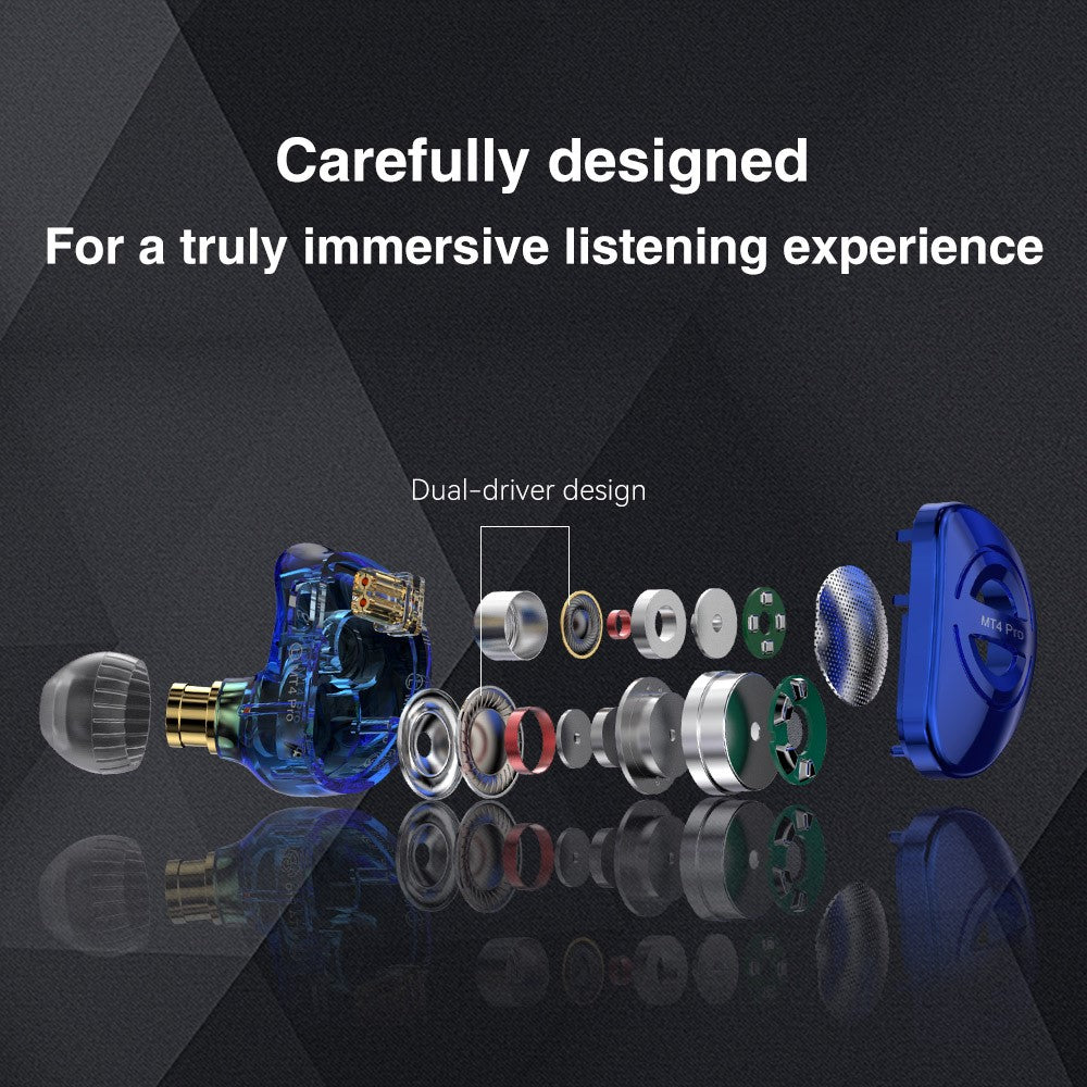 TRN MT4 PRO Detachable 3.5mm Wired In-Ear Earphone Dual Dynamic Driver HiFi Headset, without Mic