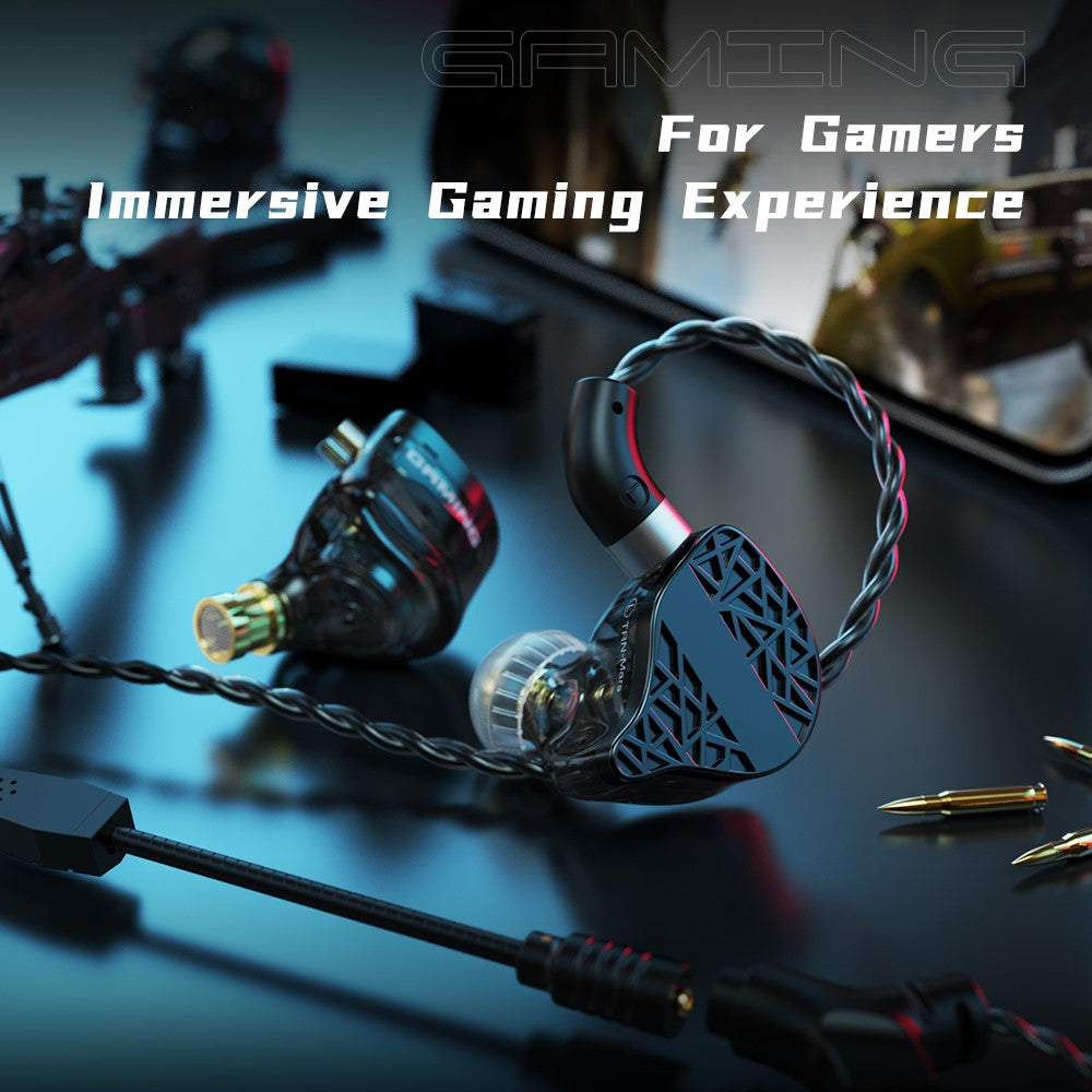 TRN Mars Detachable 3.5mm Wired In-Ear Earphone 3-Unit Vibration Gaming Headset with Mic, 2m