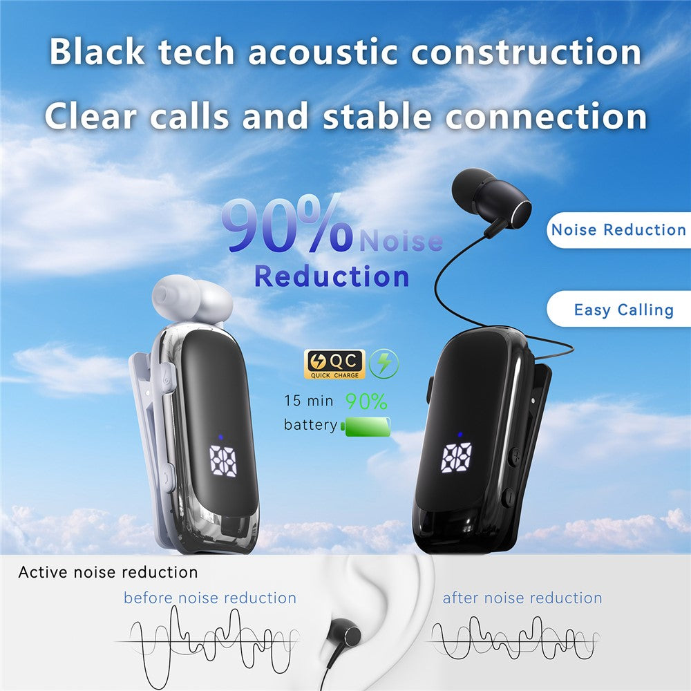K88 Business Lavalier-høretelefoner Udtrækkelige Sports Bluetooth-kompatible Øretelefoner med LED-display