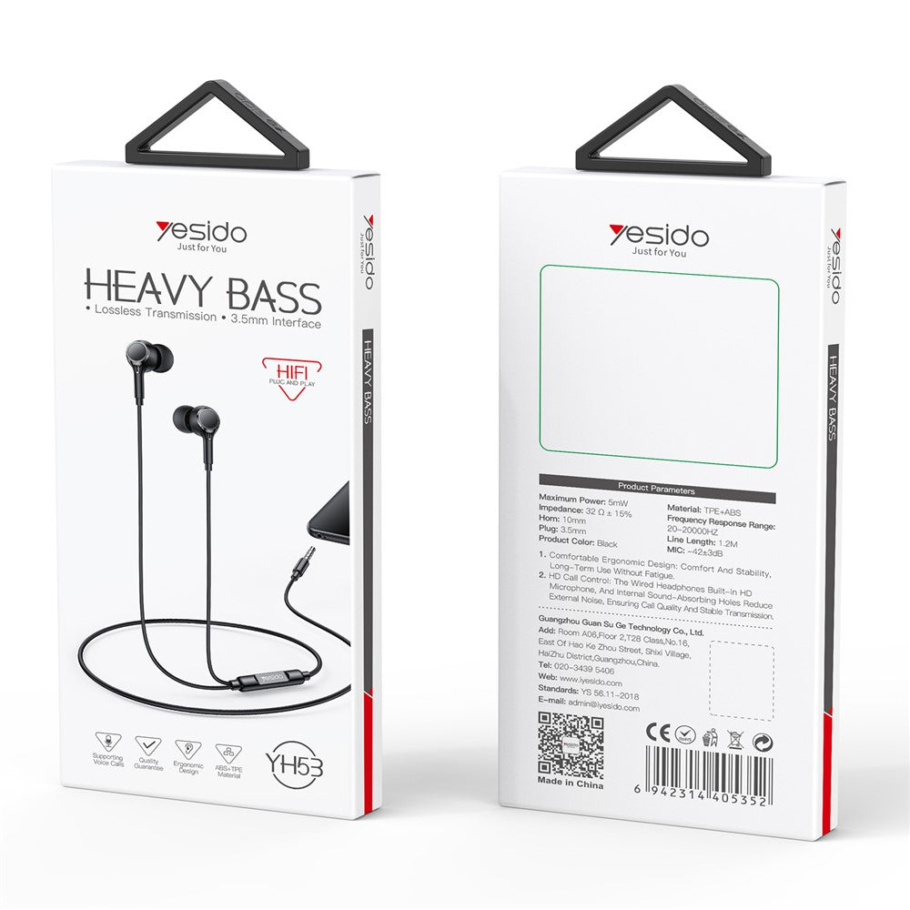 YESIDO YH53 3.5mm Wired Earphone Wire Control Phone Computer Music Gaming In-Ear Headset