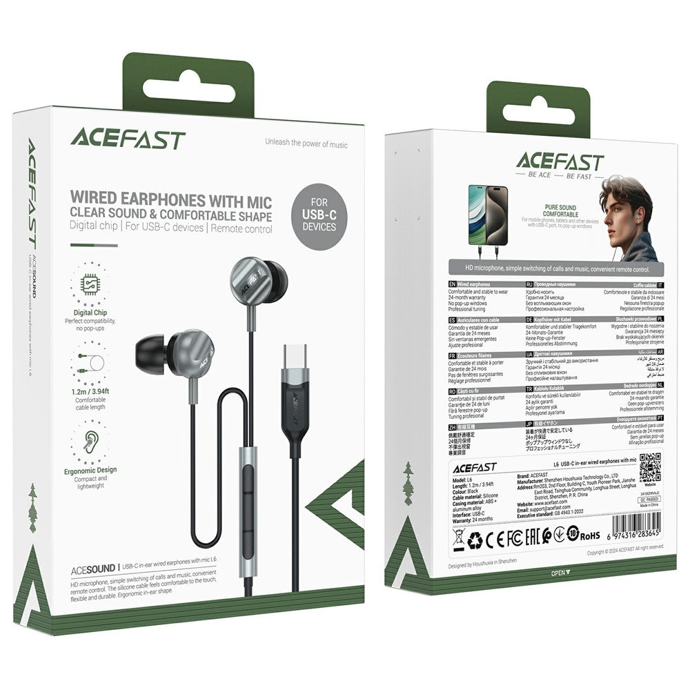 ACEFAST L6 USB-C Wired Earphone In-Ear Headphone with Mic for Phones and Tablets