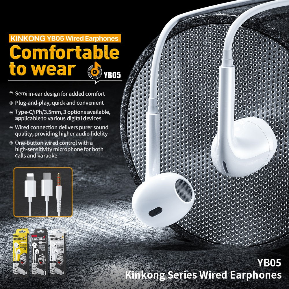 WEKOME YB05 Kinkong Series 3.5mm Interface 1.2m Wired Earphones Semi In-Ear Headphones