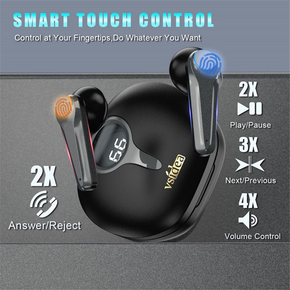 VSIDEA A15K Wireless Earbuds BT 5.4 Heavy Bass ENC Noise Cancelling IPX4 Waterproof TWS Headset