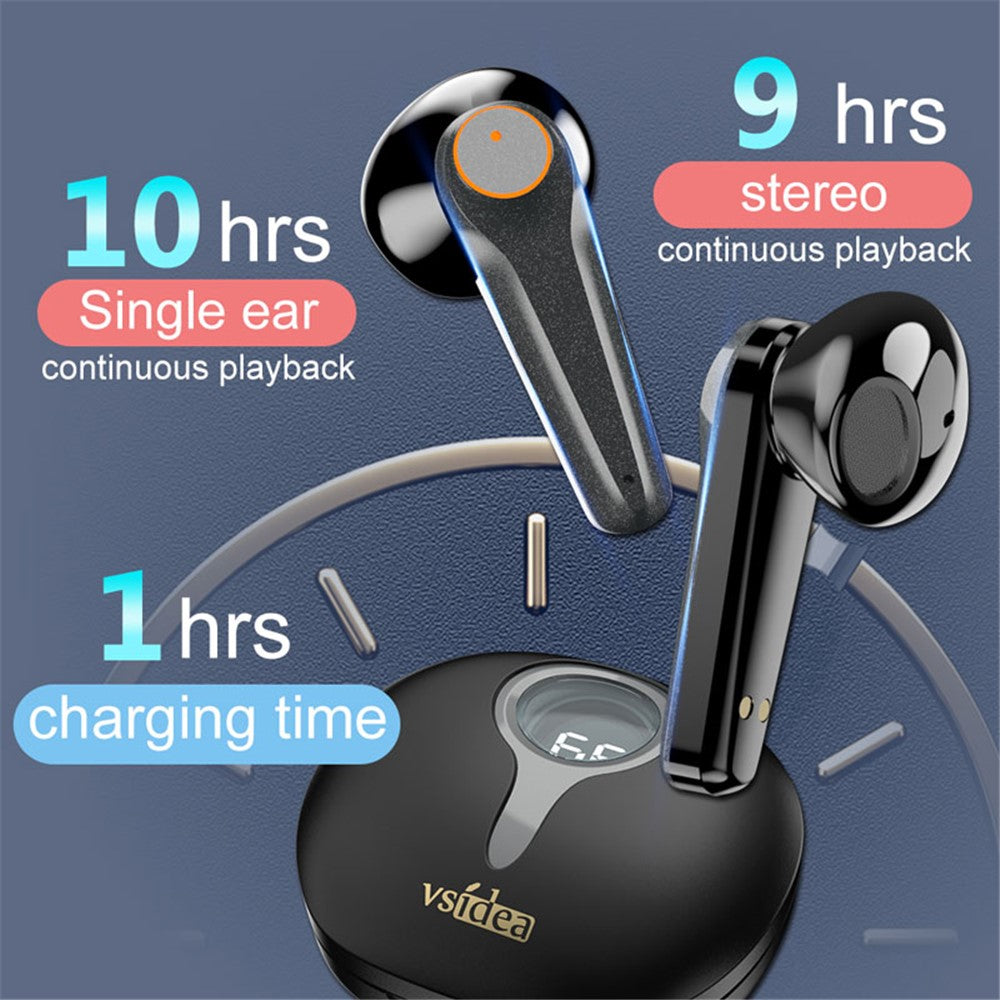 VSIDEA A15K Wireless Earbuds BT 5.4 Heavy Bass ENC Noise Cancelling IPX4 Waterproof TWS Headset
