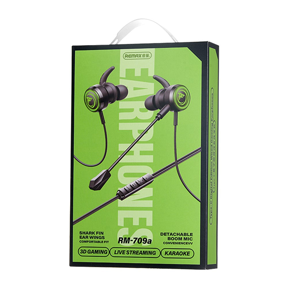 REMAX RM-709a Type-C Digital Gaming Wired Earphones In-Ear Headset with Detachable Mic  /  RGB Lighting