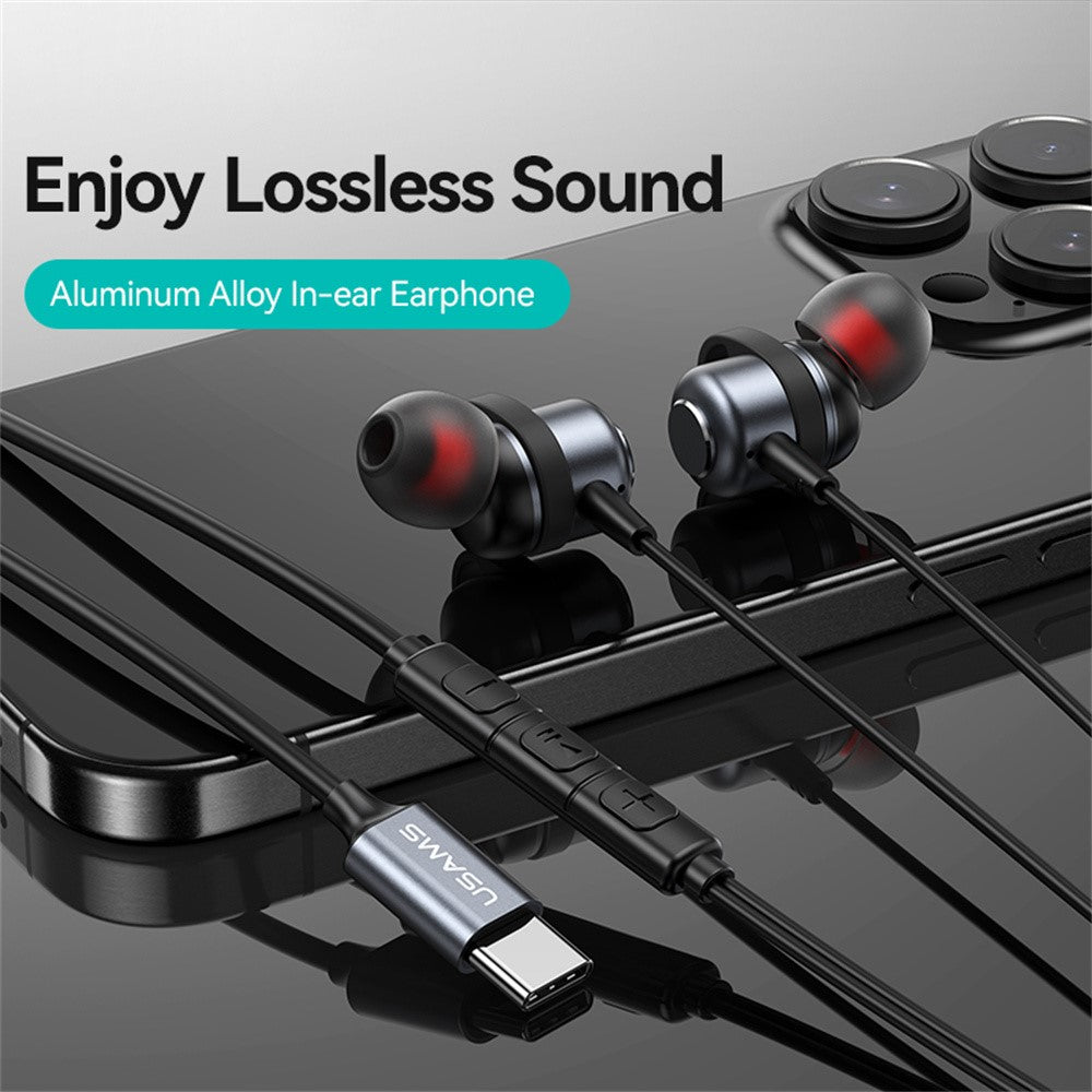 USAMS SJ758 EP-48 In-Ear Wired Earbuds Aluminum Alloy Type-C Earphones with Three-Button Control