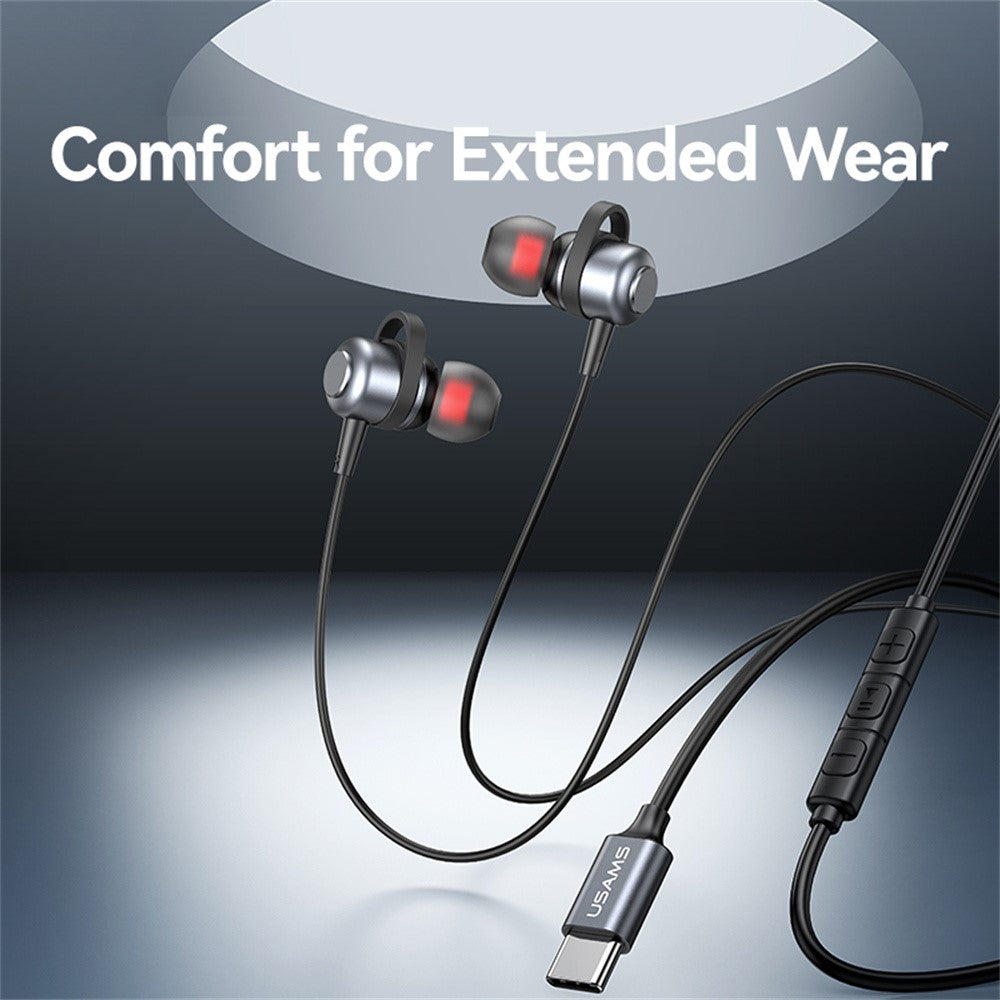 USAMS SJ758 EP-48 In-Ear Wired Earbuds Aluminum Alloy Type-C Earphones with Three-Button Control