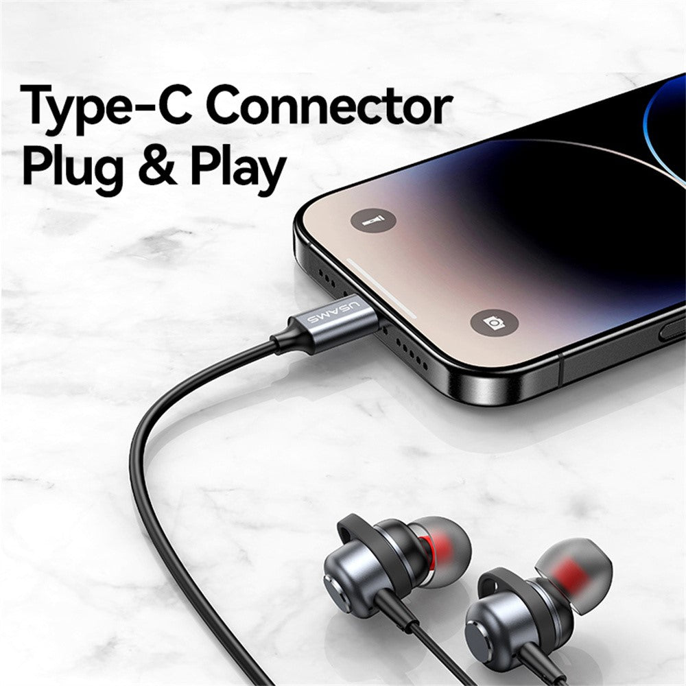 USAMS SJ758 EP-48 In-Ear Wired Earbuds Aluminum Alloy Type-C Earphones with Three-Button Control