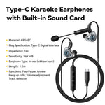 ESSAGER Type-C Karaoke Earphones with Built-in Sound Card, Real-Time Monitoring, In-Ear Headphones