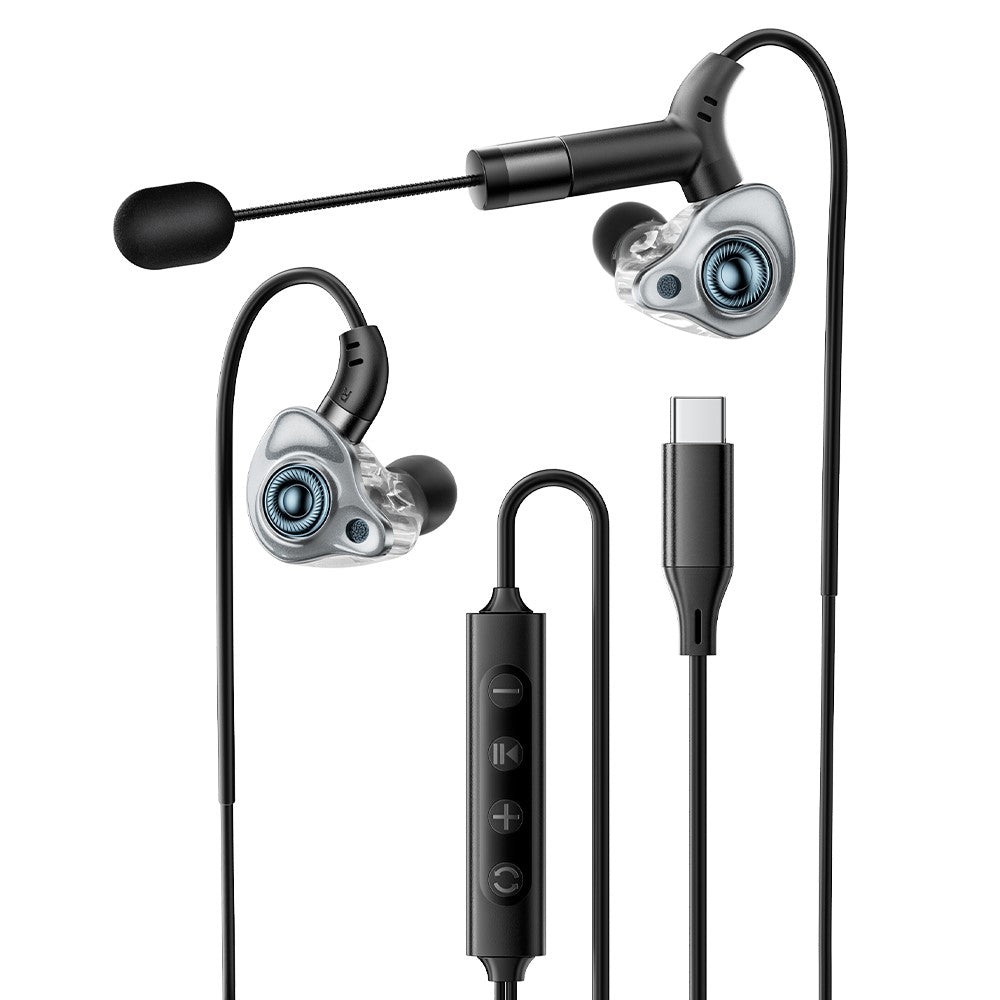 ESSAGER Type-C Karaoke Earphones with Built-in Sound Card, Real-Time Monitoring, In-Ear Headphones