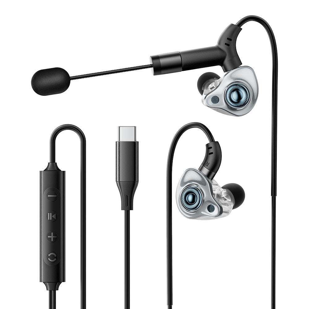 ESSAGER Type-C Karaoke Earphones with Built-in Sound Card, Real-Time Monitoring, In-Ear Headphones