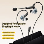 ESSAGER Type-C Karaoke Earphones with Built-in Sound Card, Real-Time Monitoring, In-Ear Headphones