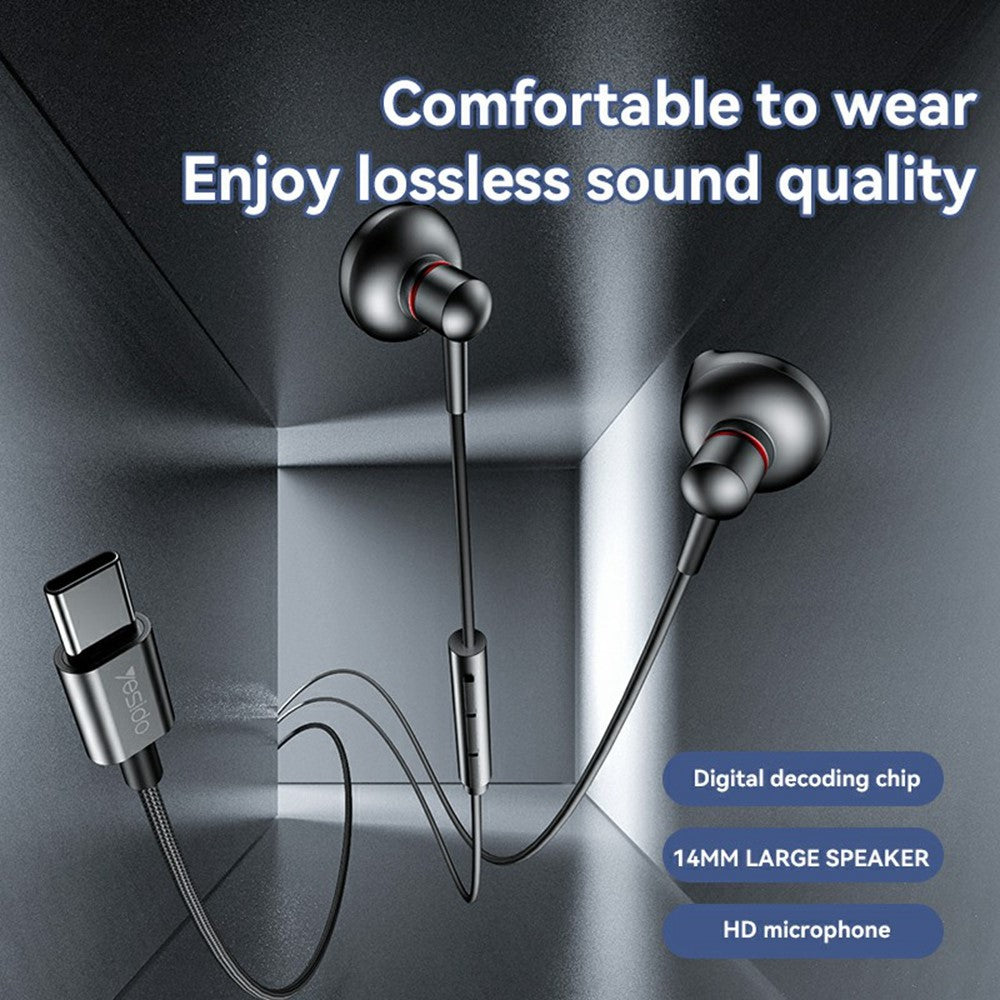 YESIDO YH49 Type-C Digital Earphones Lossless Audio Wired Earbuds for Desktop / Notebook / Tablet / Cell Phone