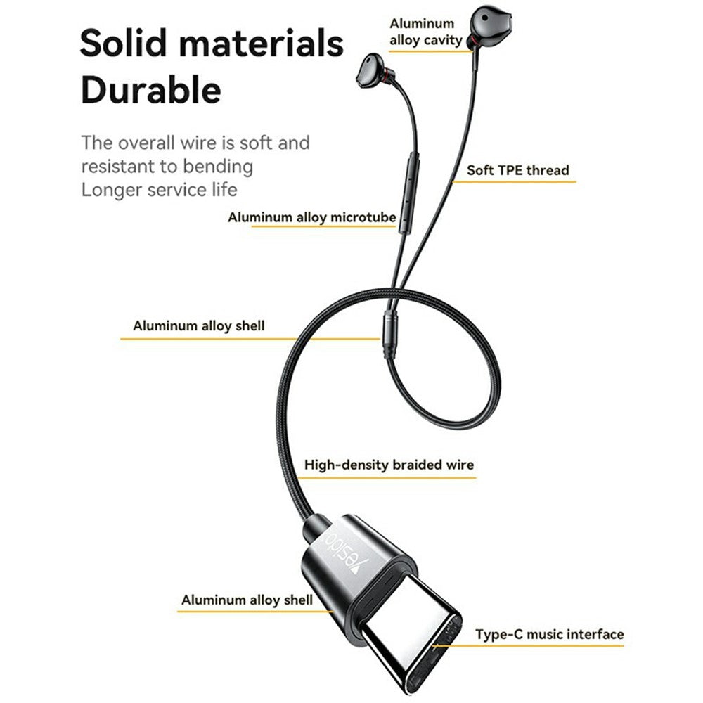 YESIDO YH49 Type-C Digital Earphones Lossless Audio Wired Earbuds for Desktop / Notebook / Tablet / Cell Phone