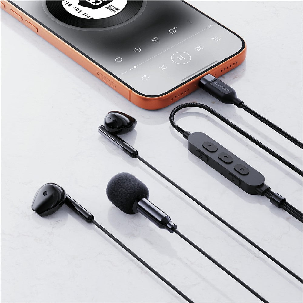 ACEFAST L12 USB-C Semi In-Ear Karaoke Wired Earphones Built-In Microphone for Live Streaming / Recording / Gaming