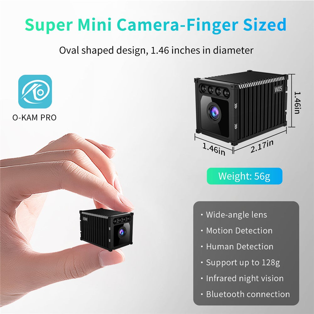 W05 mini WiFi-säkerhetskamera, 1080P HD, 130 graders vidvinkel, mörkerseende och rörelsedetektering för övervakning av husdjur i hemmet