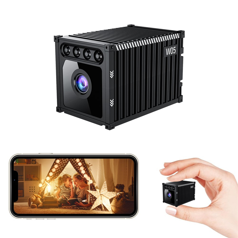 W05 mini WiFi-säkerhetskamera, 1080P HD, 130 graders vidvinkel, mörkerseende och rörelsedetektering för övervakning av husdjur i hemmet