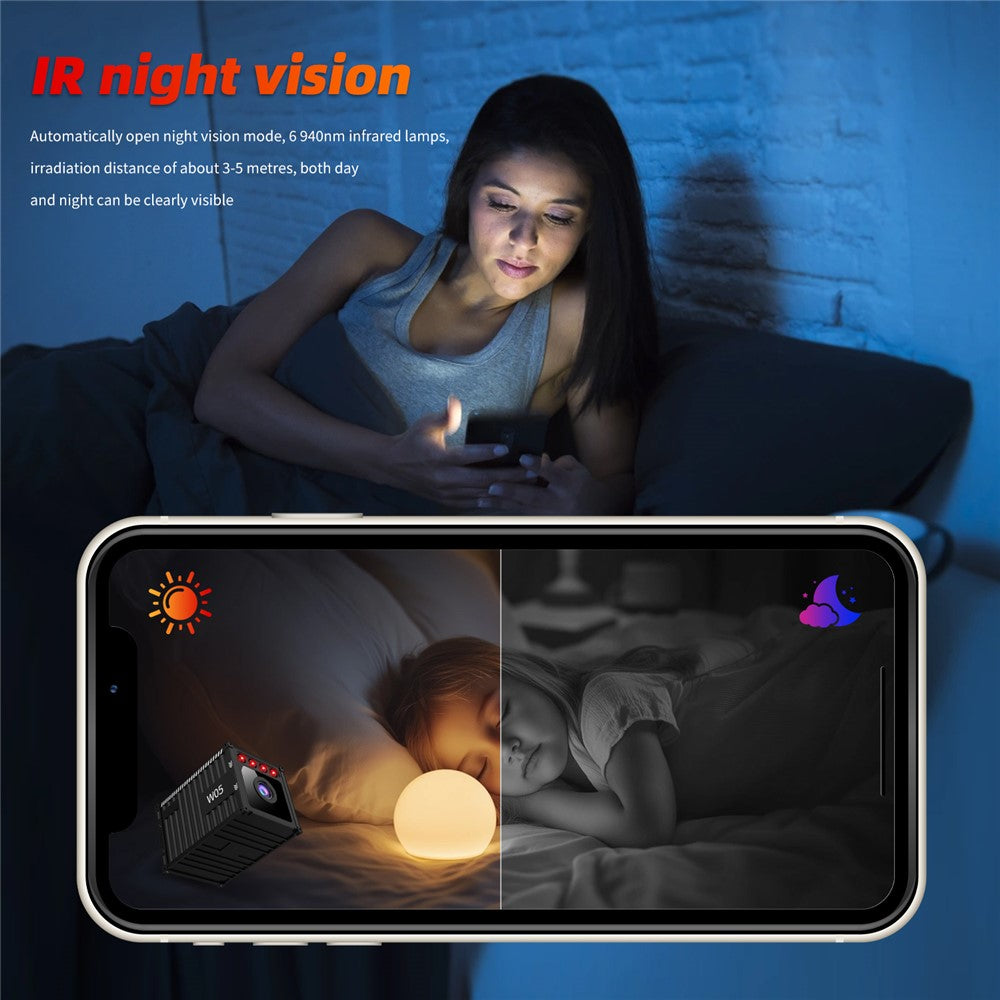 W05 mini WiFi-säkerhetskamera, 1080P HD, 130 graders vidvinkel, mörkerseende och rörelsedetektering för övervakning av husdjur i hemmet