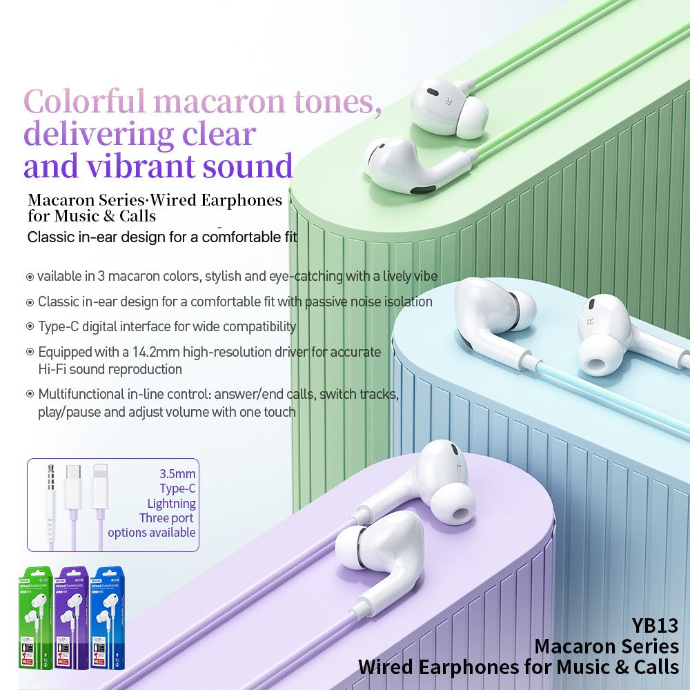 WEKOME YB13 Macaron Series Type-C kablet øretelefon 10mm HiFi lyd in-ear hovedtelefon til musik og opkald