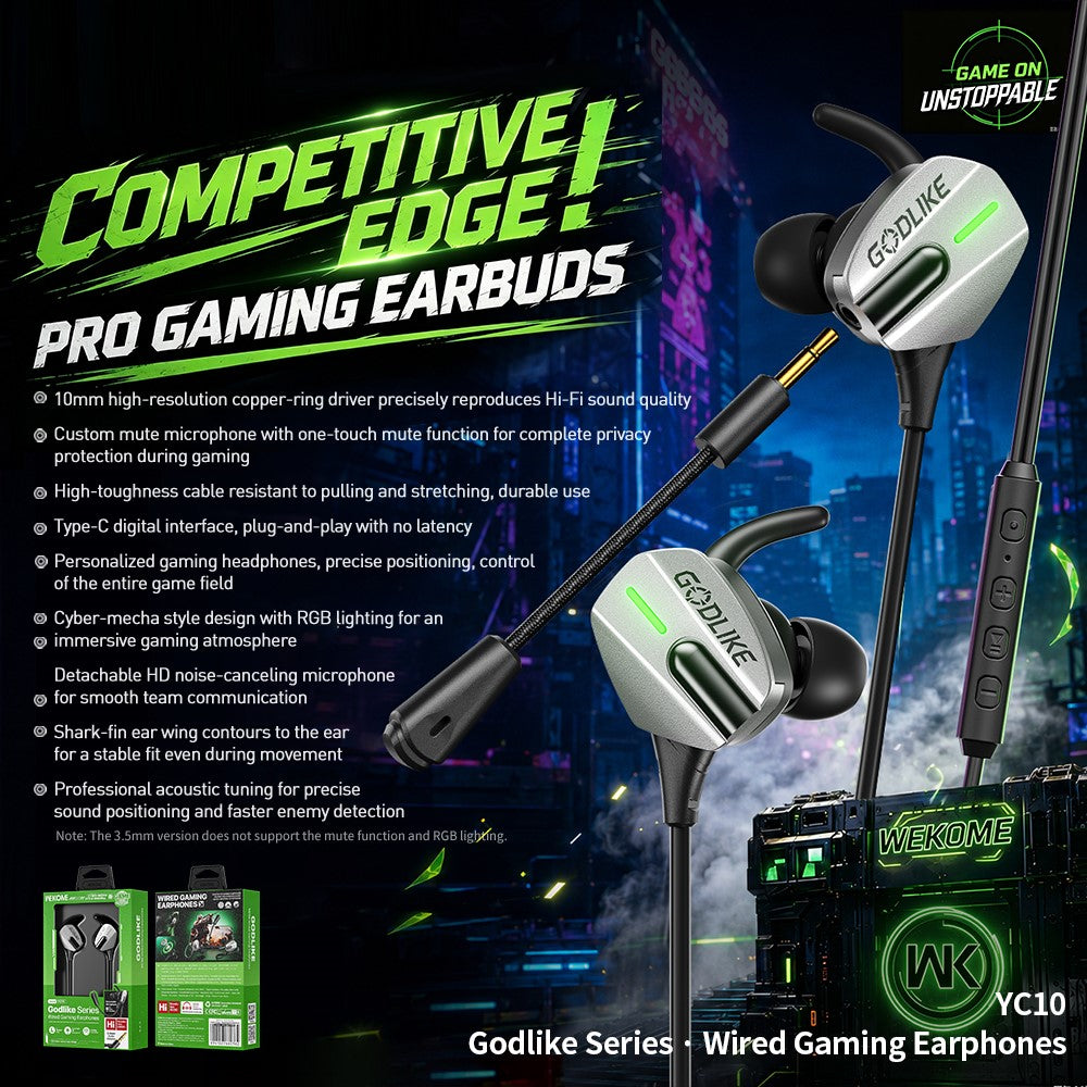 WEKOME YC10 Godlike Series 3,5 mm Kabelforbundne Gaming-Høretelefoner 10 mm Kobberringsmembran med Aftagelig Støjreducerende Mikrofon