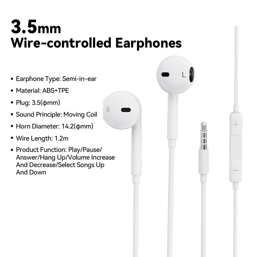 ESSAGER EJ01 3.5mm Wired Control Deep Bass Earphone 1.2m Music Mobile Phone Headset Earbuds for iPhone Huawei