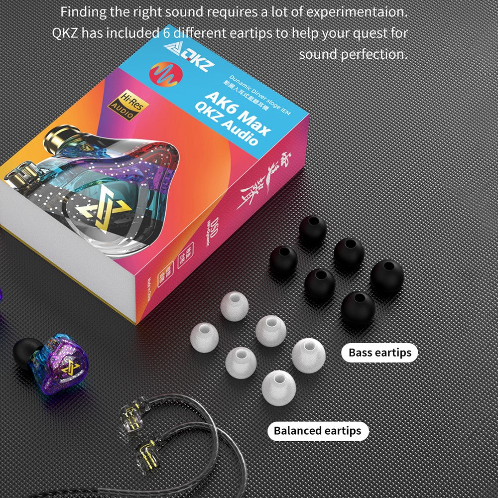 QKZ AK6 Max 3,5 mm in-ear-hörlurar, hi-fi-ljud, avtagbara trådbundna hörlurar, utan mikrofon