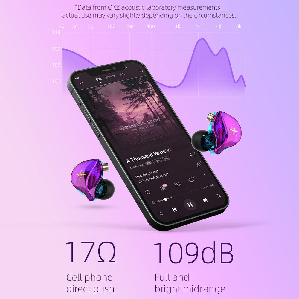 QKZ ZXT (version med mikrofon), 3,5 mm trådbundna HiFi-hörlurar med kraftfull bas och ergonomisk in-ear-design för musik och spel