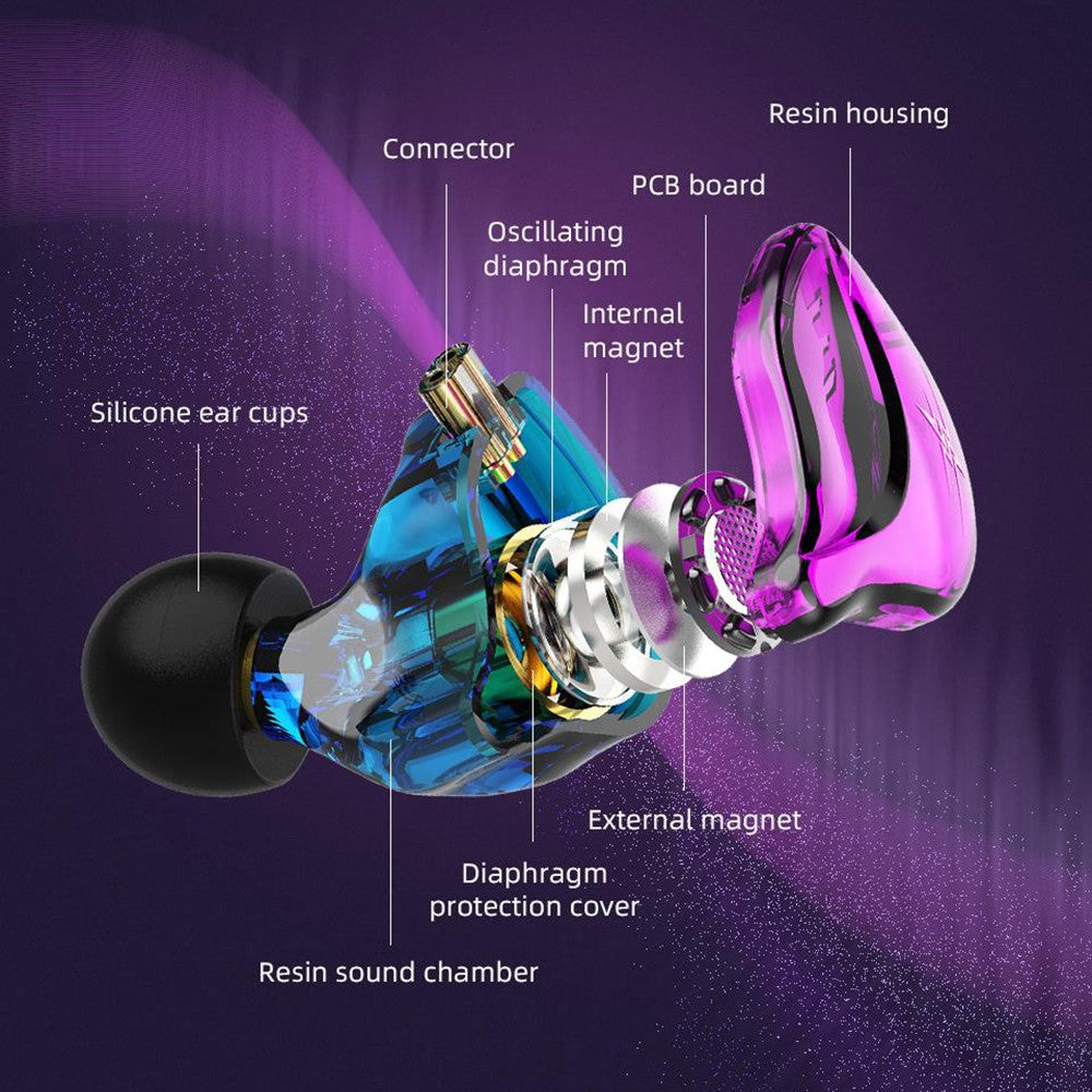 QKZ ZXT (version med mikrofon), 3,5 mm trådbundna HiFi-hörlurar med kraftfull bas och ergonomisk in-ear-design för musik och spel