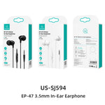 USAMS US-SJ594 EP-47 3.5mm In-Ear Wired Headset Lightweight Headphones TPE Wired Earphones with Sensitive Microphone / Button Control