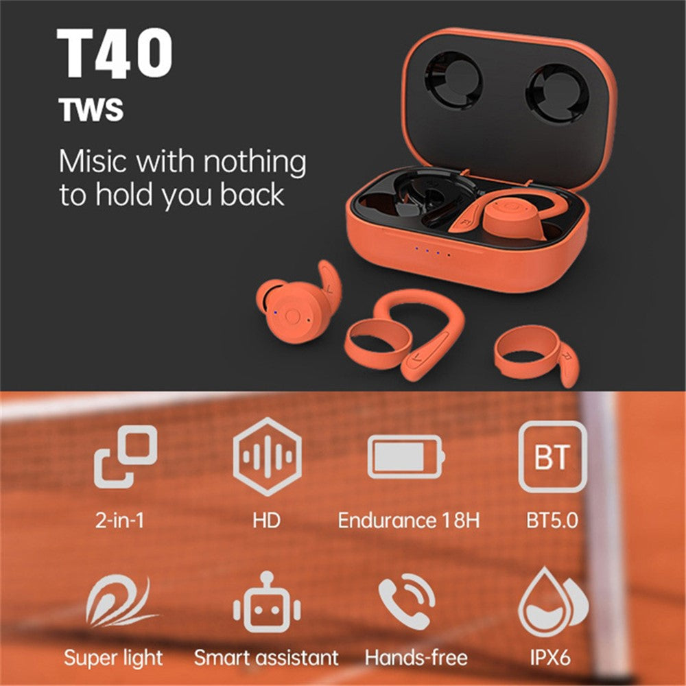 T40 Trådløse in-ear høretelefoner IPX6 Vandtæt Håndfri Touch-kontrol Bøjelige Sportshøretelefoner
