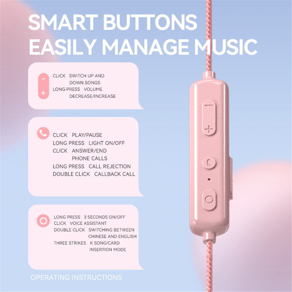 K1692 Neck-mounted Noise Canceling Bluetooth-compatible Earphone Cat Space Capsule RGB Light Wireless Headphone