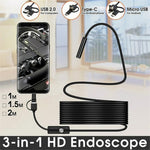 1m Wire Micro USB+Type-C+USB Endoscope 7mm COMS Camera Lens Inspection Tool Industrial Borescope