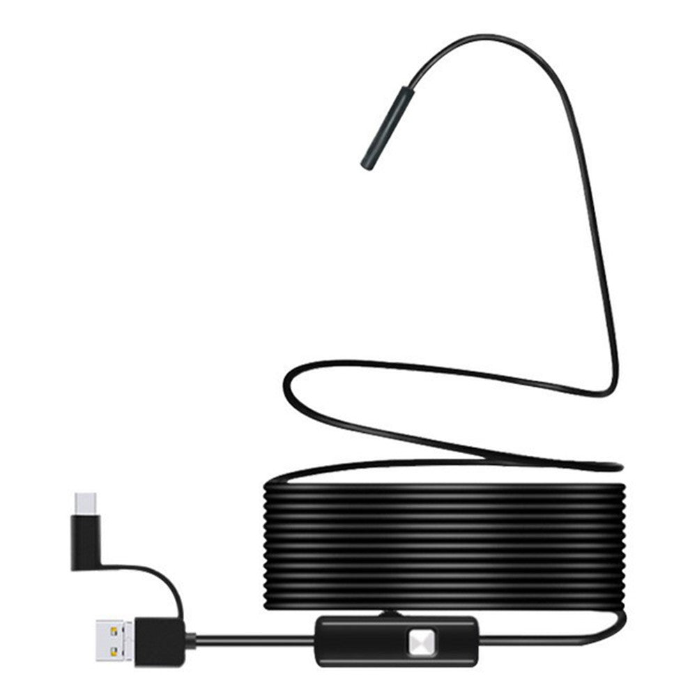 2m Wire Type-C+USB+Micro USB Endoscope Industrial Borescope Waterproof Inspection 7mm Snake Camera- Hard Wire