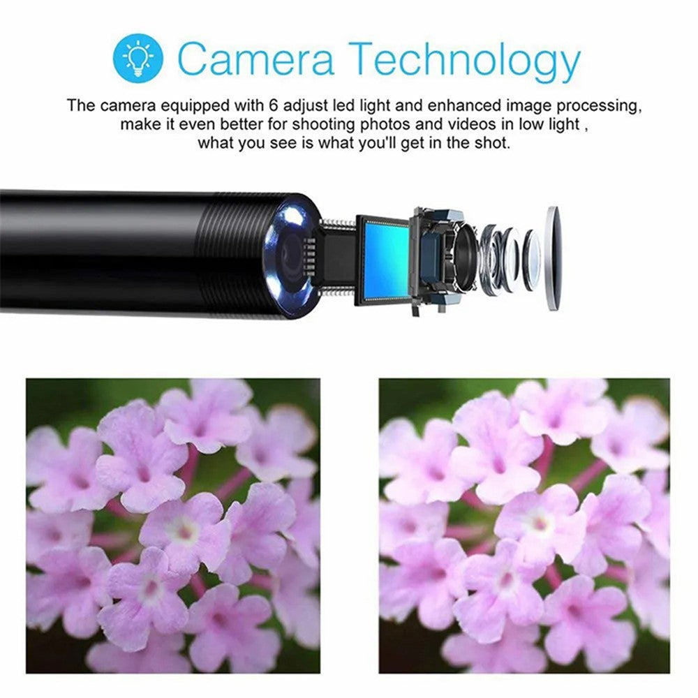 2m Wire Type-C+USB+Micro USB Endoscope Industrial Borescope Waterproof Inspection 7mm Snake Camera- Hard Wire