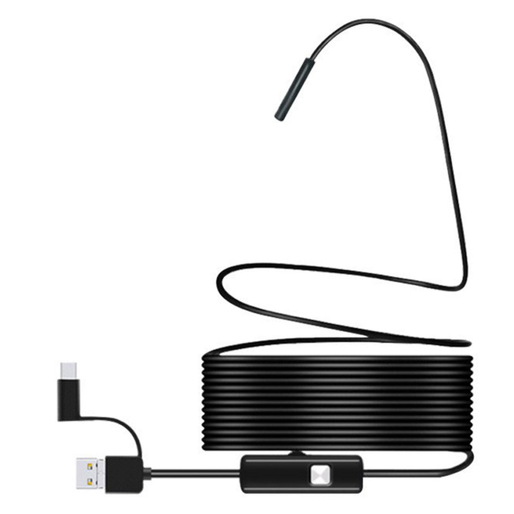 2m Wire Type-C+USB+Micro USB Endoscope Industrial Borescope Waterproof Inspection 7mm Snake Camera- Hard Wire