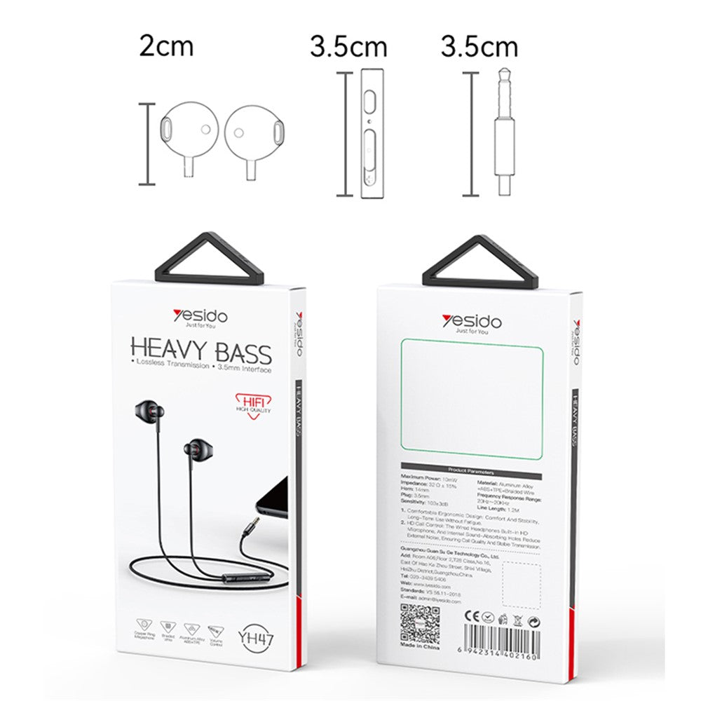 YESIDO YH47 3.5mm Wired Earphone Built-in Microphone HiFi Sound Headset