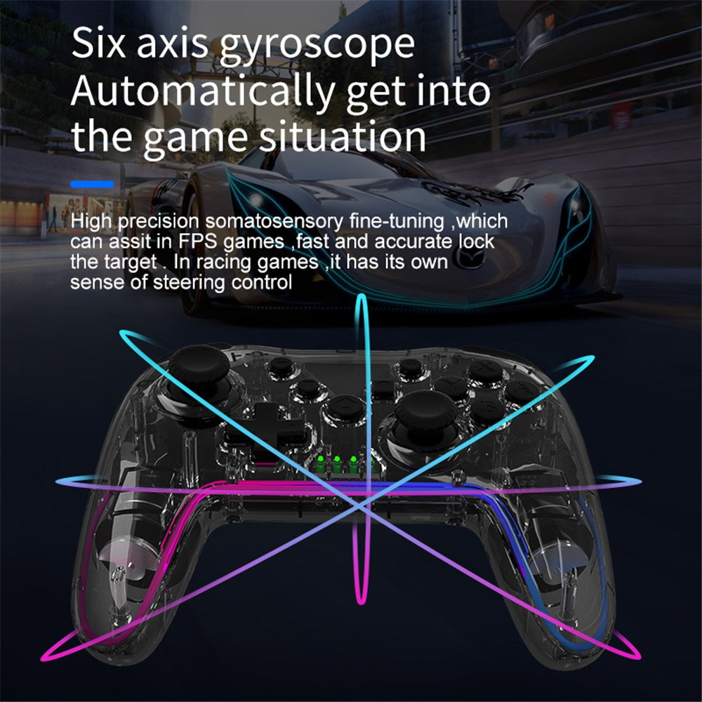 NS015 For Nintendo Switch / PS3 / PC / TV Bluetooth-compatible Gamepad GRB Light Clear Dual Vibration Game Controller