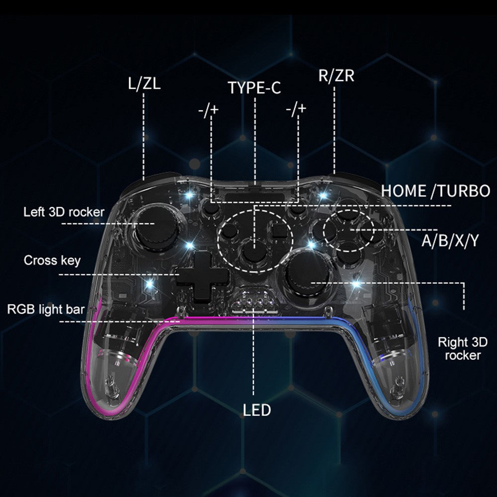NS015 For Nintendo Switch / PS3 / PC / TV Bluetooth-compatible Gamepad GRB Light Clear Dual Vibration Game Controller