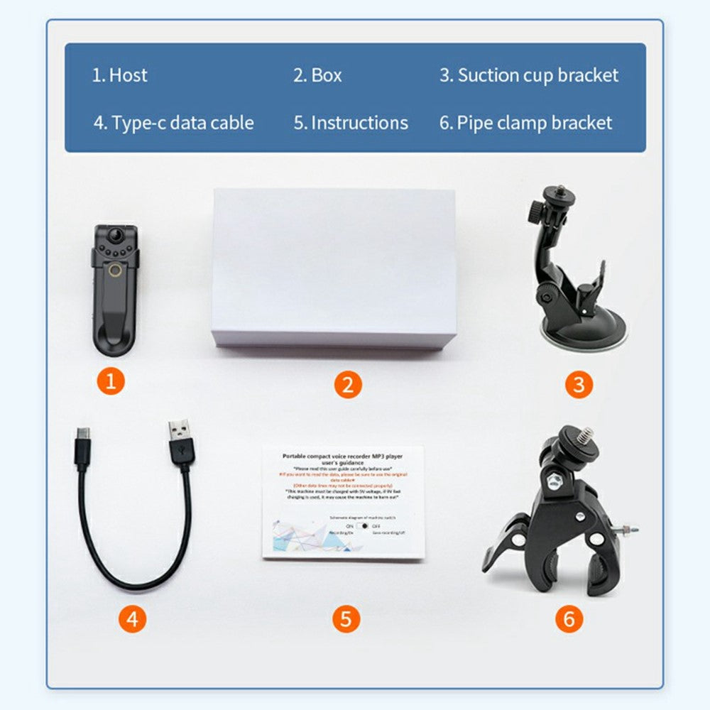 C10 128GB HD 1080P Night Vision Camera Sound Video Recording Device Back Clip Design Voice Recorder