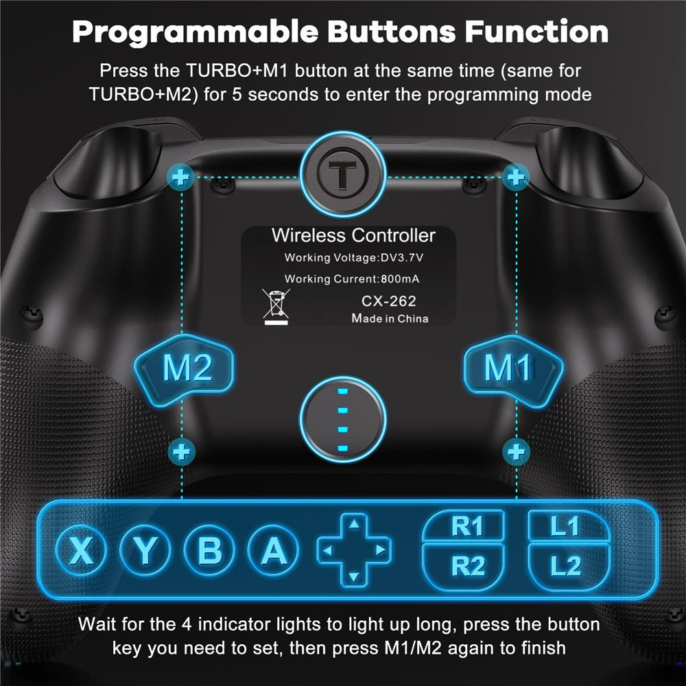 CX-262 Colorful Light Game Controller Six-Axis Motion Sensing Dual Motor Vibration Bluetooth-Compatible Gamepad