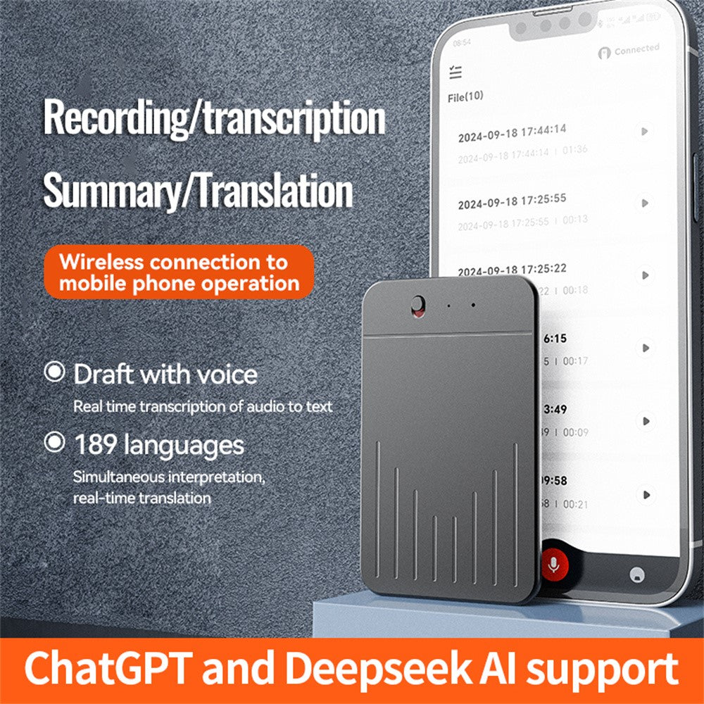 A3 256GB ChatGPT AI Voice Recorder APP Control Smart Transcription Speech to Text Recorder, Single Key + Reset Button