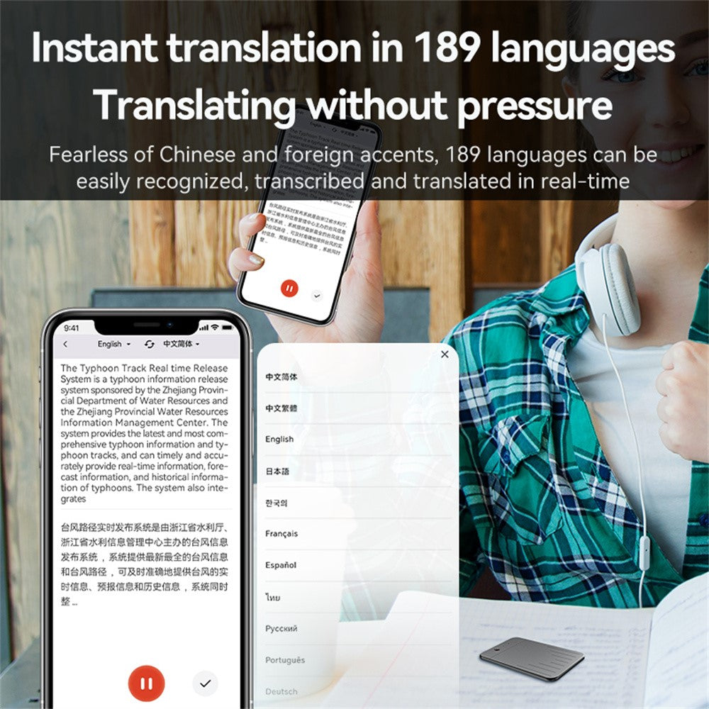 A3 256GB ChatGPT AI Voice Recorder APP Control Smart Transcription Speech to Text Recorder, Single Key + Reset Button